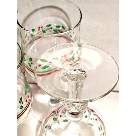 3 Arbys Christmas Bows Holly Water Wine Glasses 6.5" goblets 1980s bow stem - Picture 5 of 8